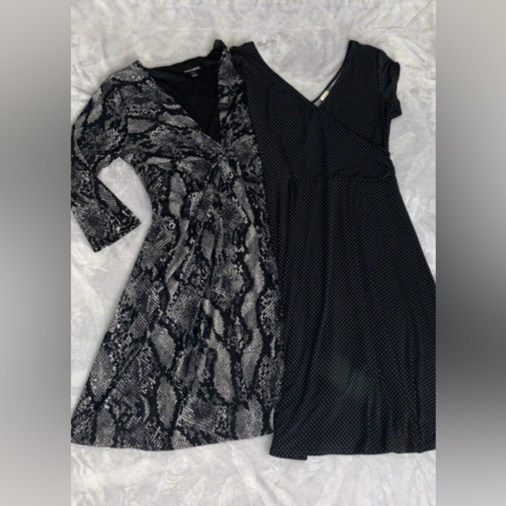 Fashion Bug Python Print Long Sleeve & Merona Black w Purple Polka Dots Dresses